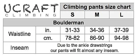 Ucraft Climbing Pants Size Chart